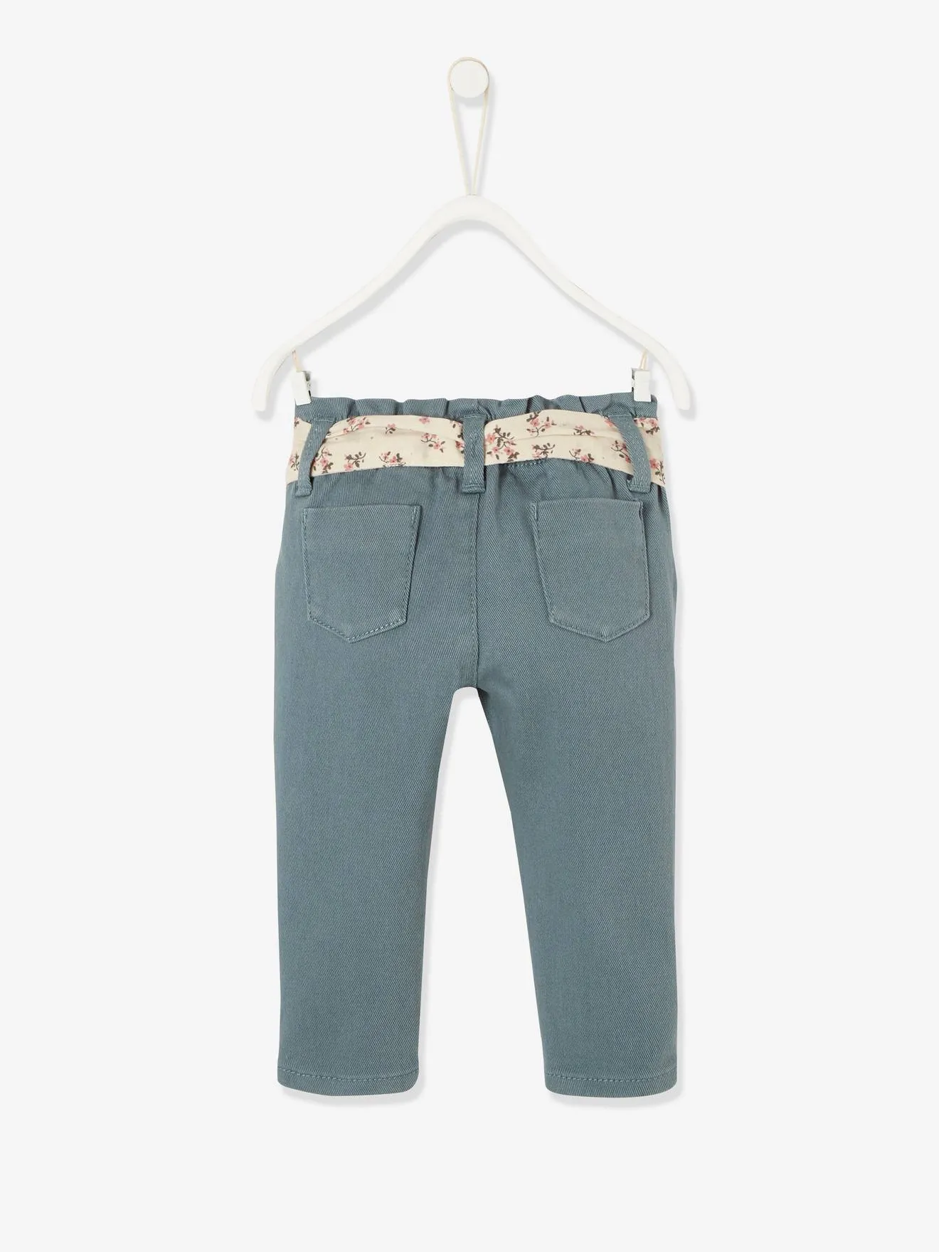 Pantalon avec ceinture en tissu bébé vert grisé - Vertbaudet