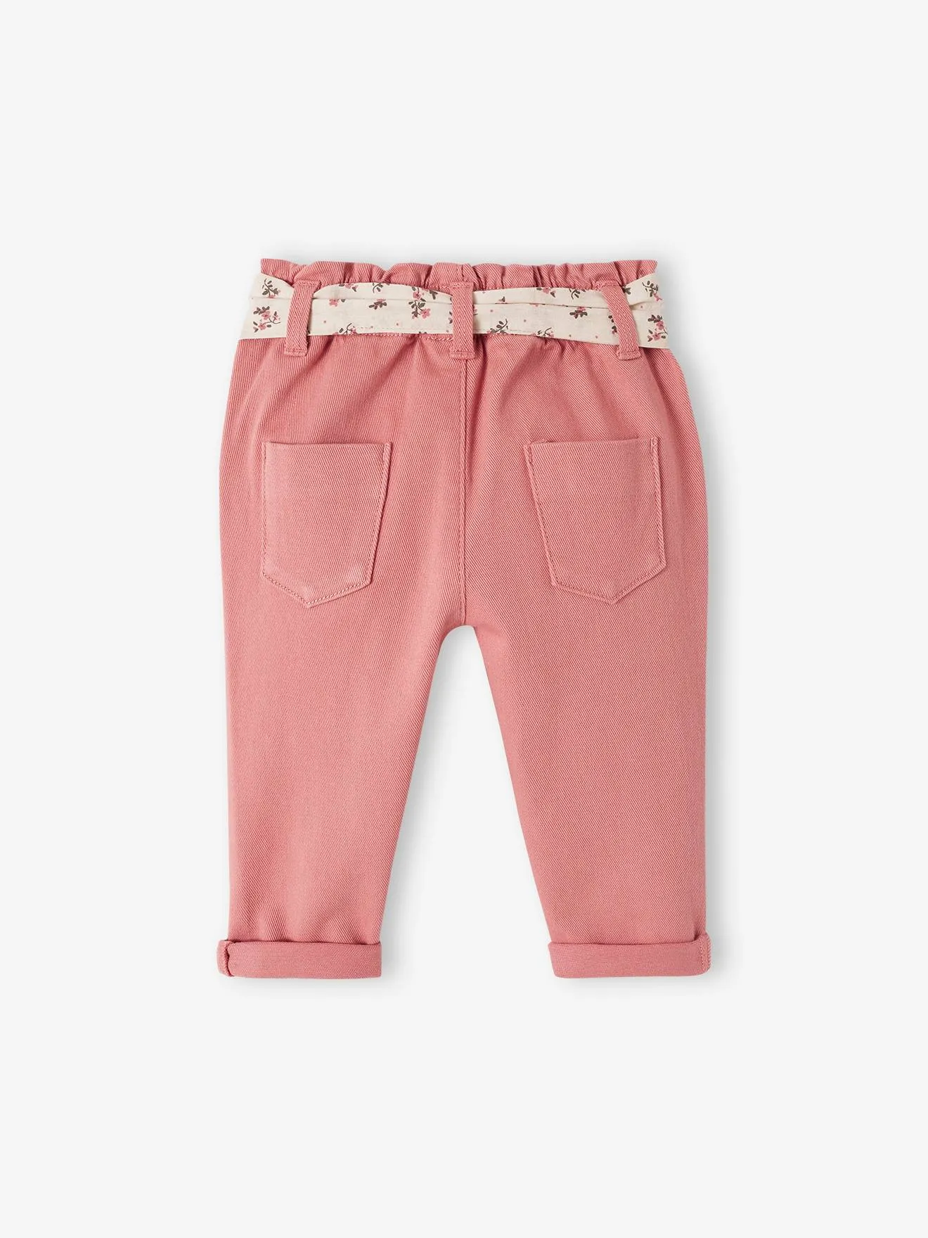 Pantalon avec ceinture en tissu bébé vert grisé - Vertbaudet