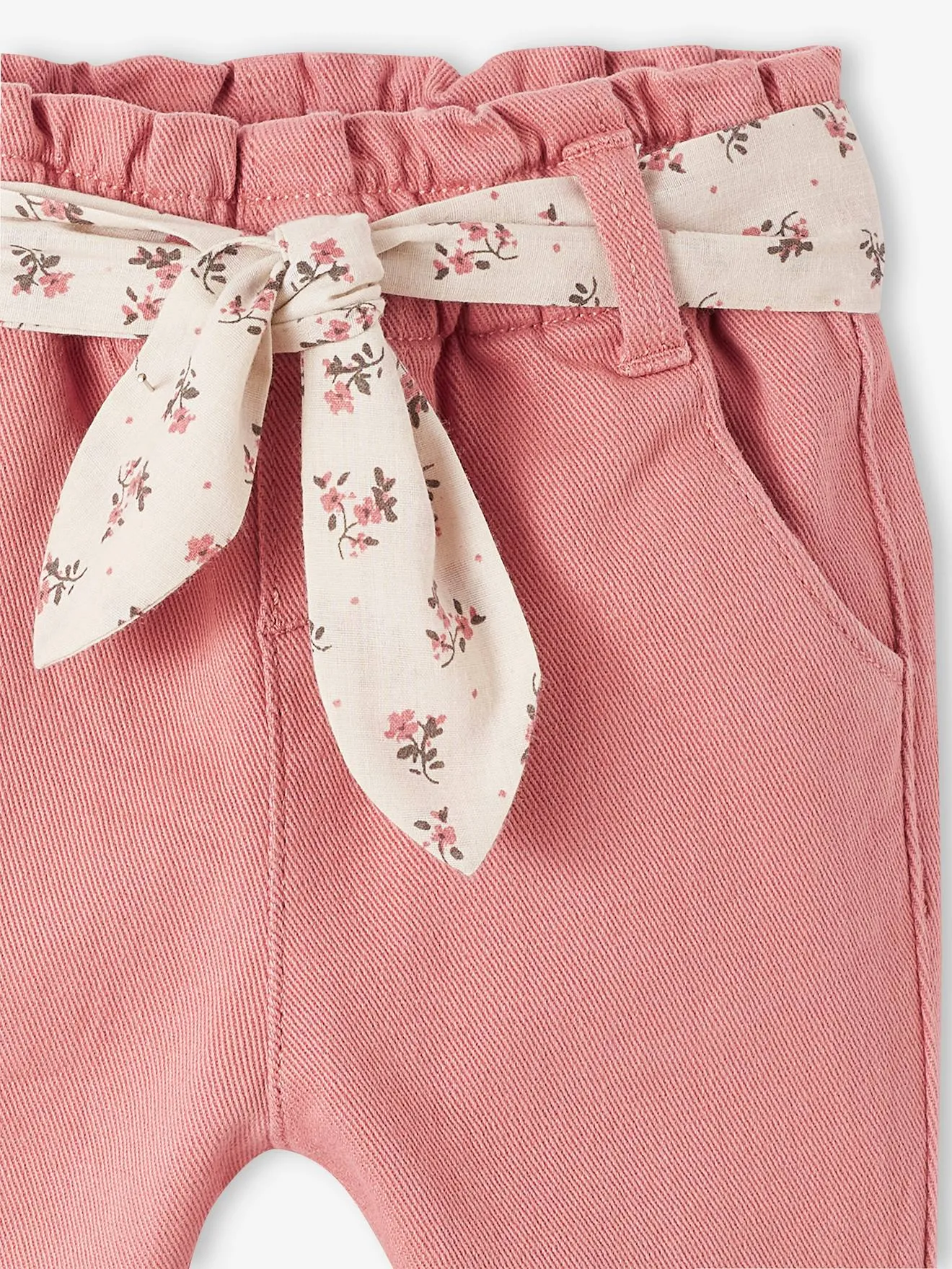 Pantalon avec ceinture en tissu bébé vert grisé - Vertbaudet