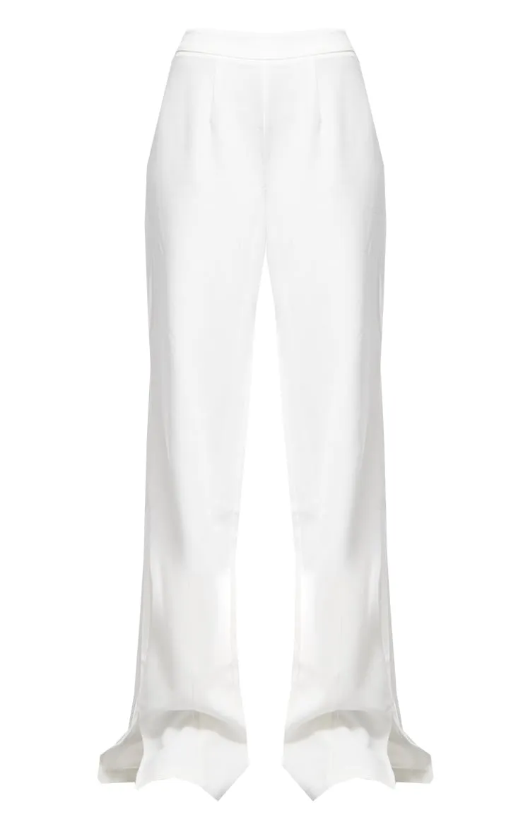 Pantalon large blanc à ourlet fendu