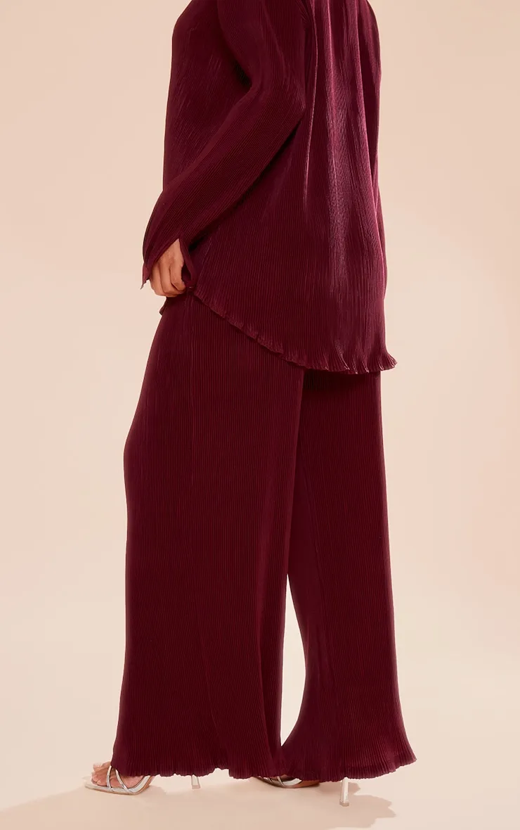 Pantalon large rouge cerise plissé à taille haute