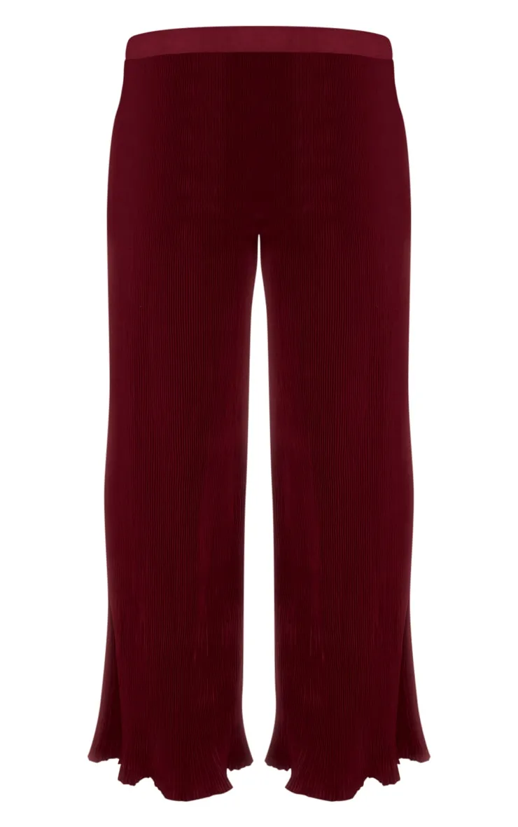 Pantalon large rouge cerise plissé à taille haute