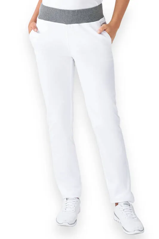 Pantalon Stretch Femme - Ceinture en maille blanc/gris chiné