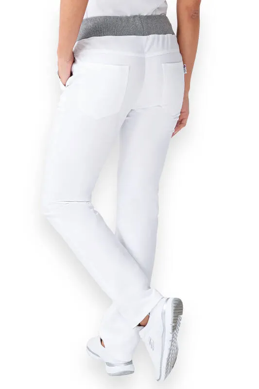 Pantalon Stretch Femme - Ceinture en maille blanc/gris chiné