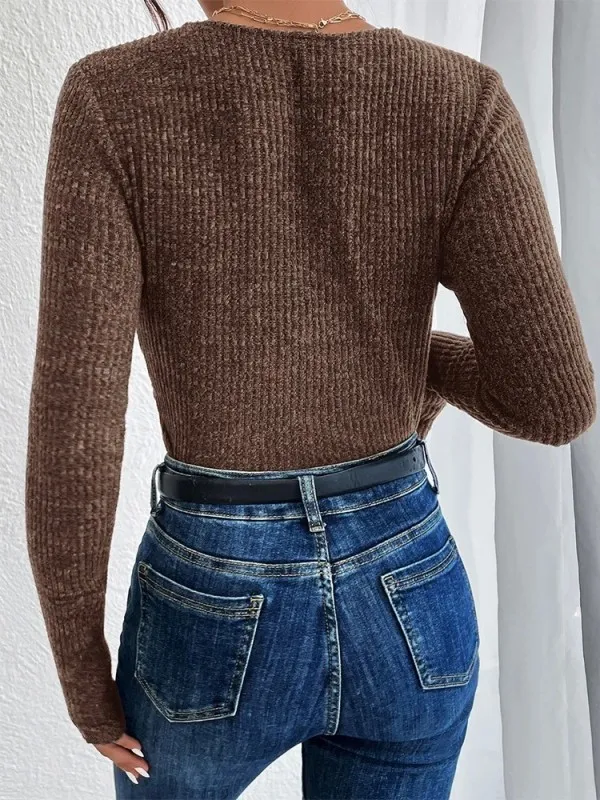 Pull cœur croisé à manches longues et col en V chaud, vêtements d'automne marron ou rose