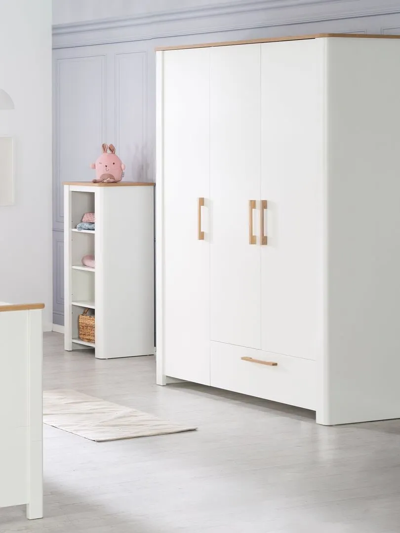 ROBA Armoire "Ava" 3 portes – corps blanc, avec éléments décoratifs en chêne artisan - Blanc