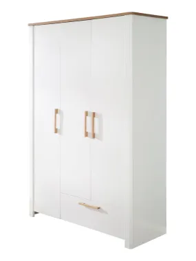 ROBA Armoire "Ava" 3 portes – corps blanc, avec éléments décoratifs en chêne artisan - Blanc