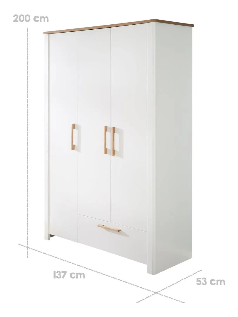 ROBA Armoire "Ava" 3 portes – corps blanc, avec éléments décoratifs en chêne artisan - Blanc