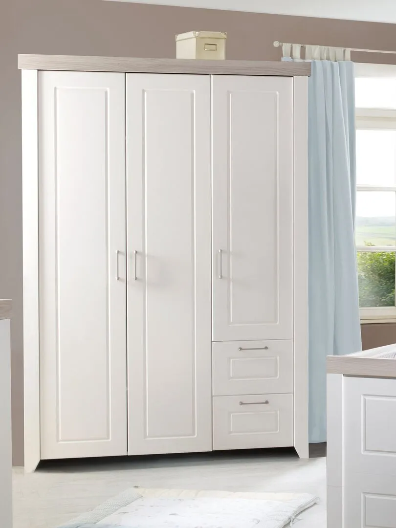 ROBA Armoire "Felicia" 3 portes et 2 tiroirs – style maison de campagne moderne - Blanc