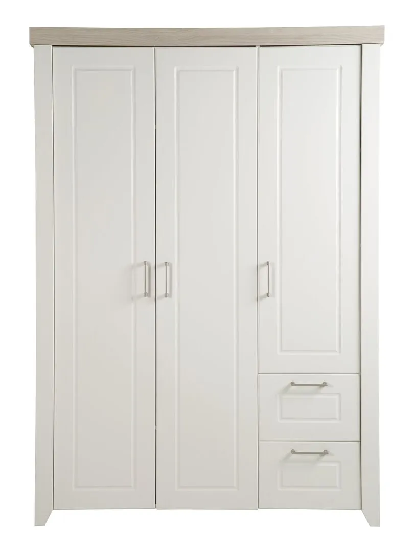 ROBA Armoire "Felicia" 3 portes et 2 tiroirs – style maison de campagne moderne - Blanc