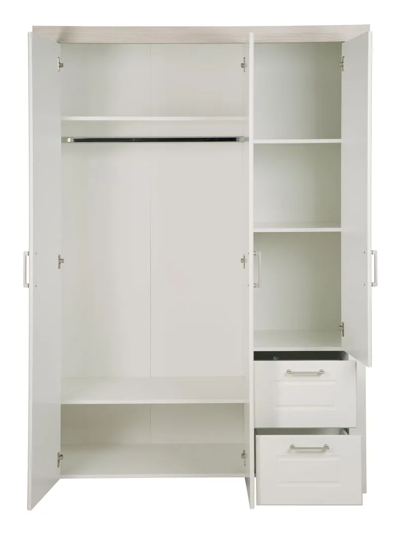 ROBA Armoire "Felicia" 3 portes et 2 tiroirs – style maison de campagne moderne - Blanc