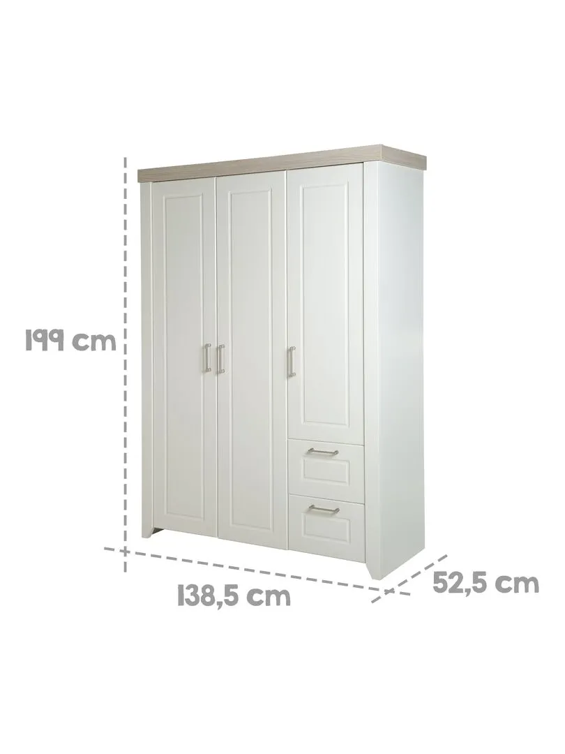 ROBA Armoire "Felicia" 3 portes et 2 tiroirs – style maison de campagne moderne - Blanc