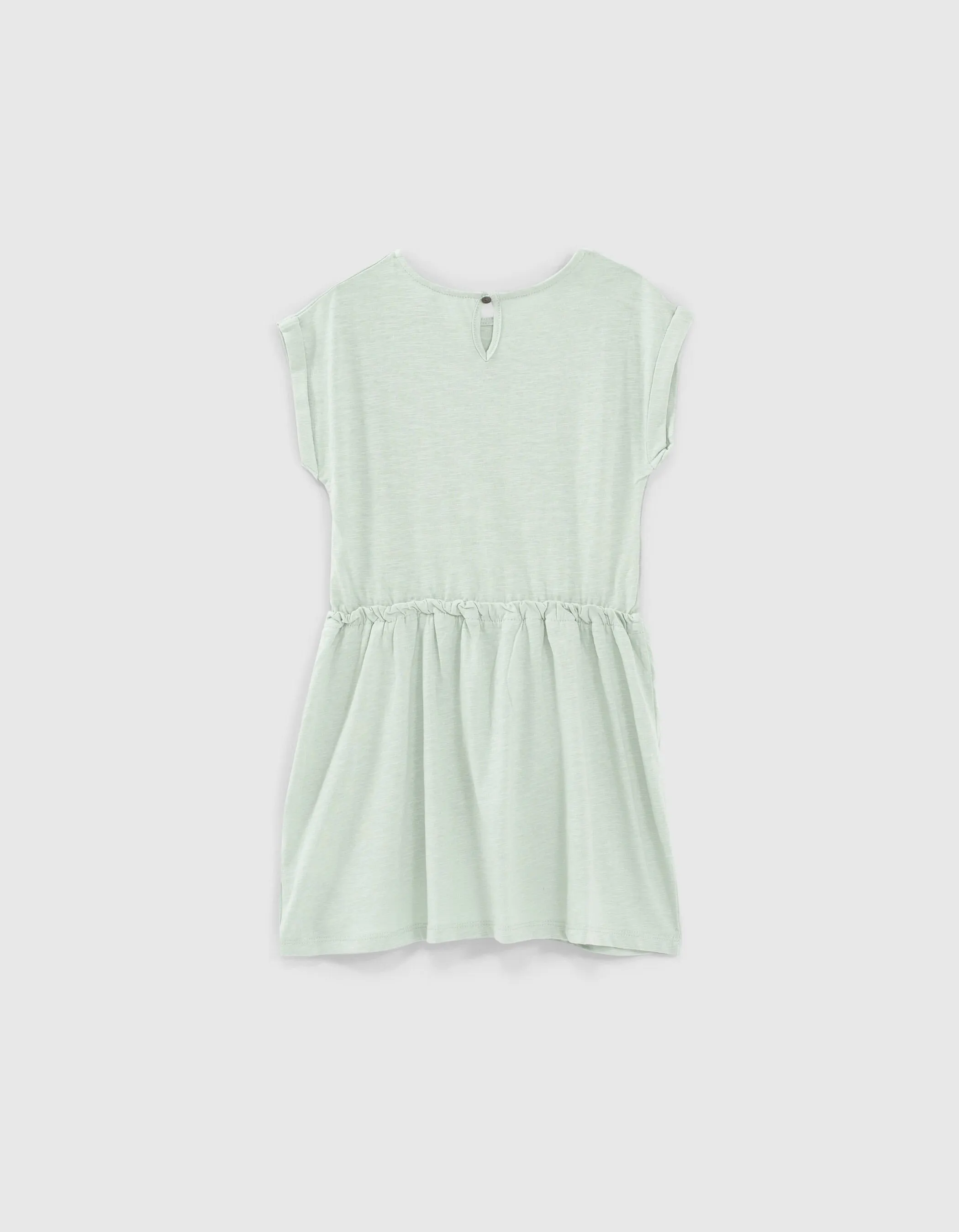 Robe aqua Essentiel brodée en coton bio fille