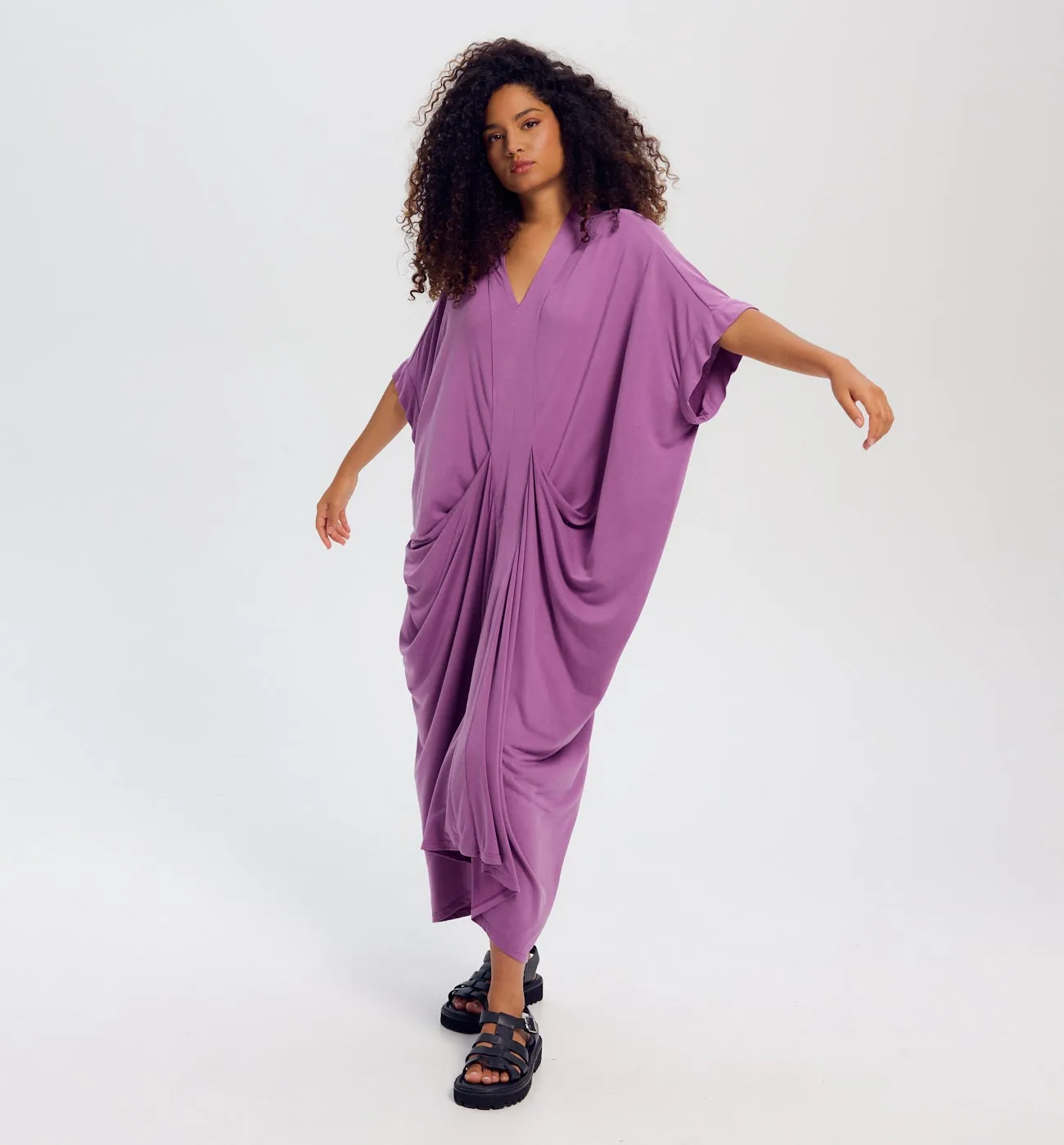 Robe caftan unie Femme - Cassis