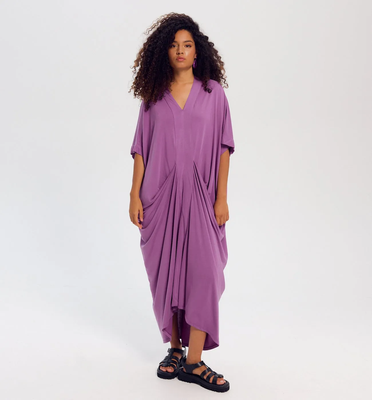 Robe caftan unie Femme - Cassis