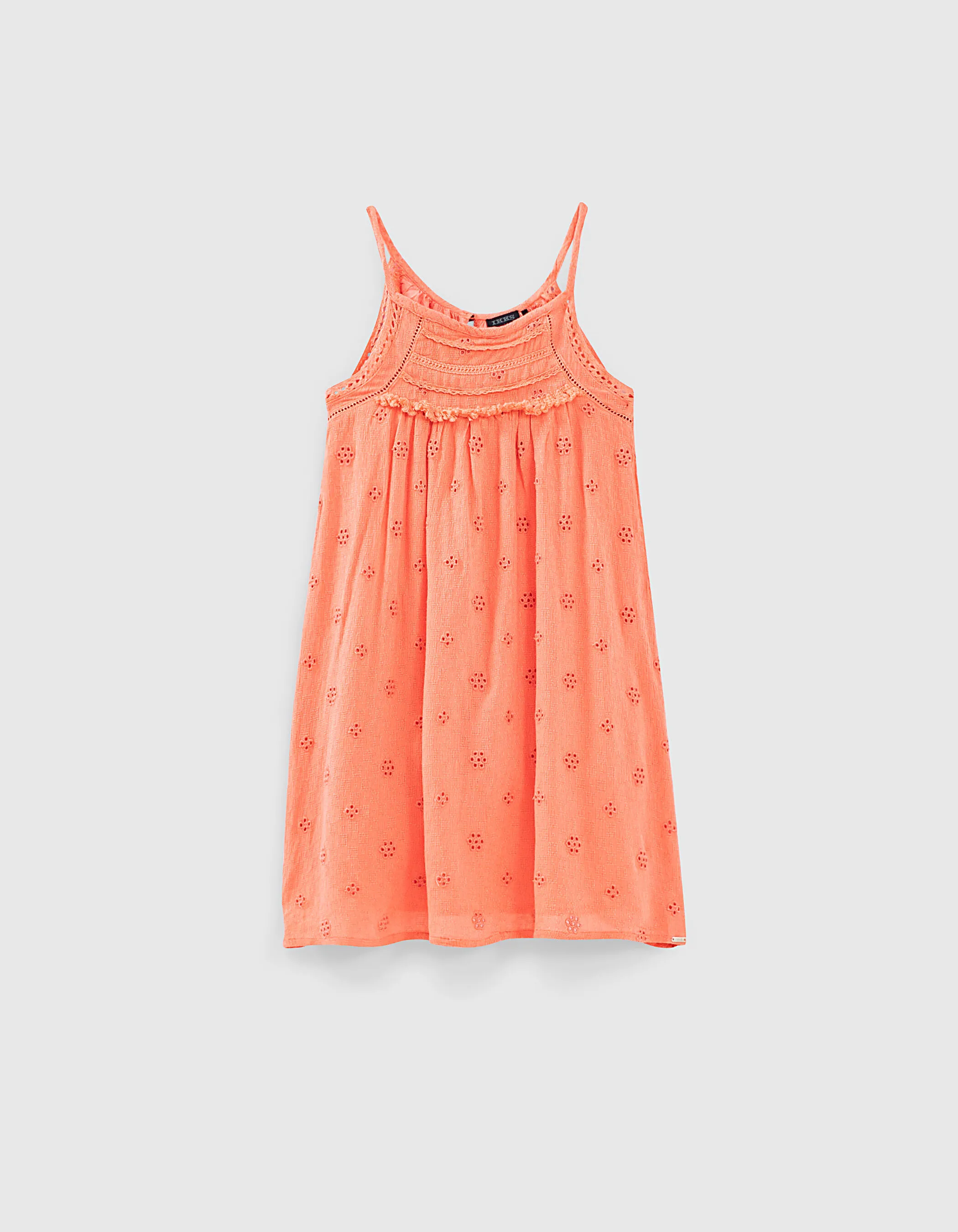 Robe corail foncé brodée fille