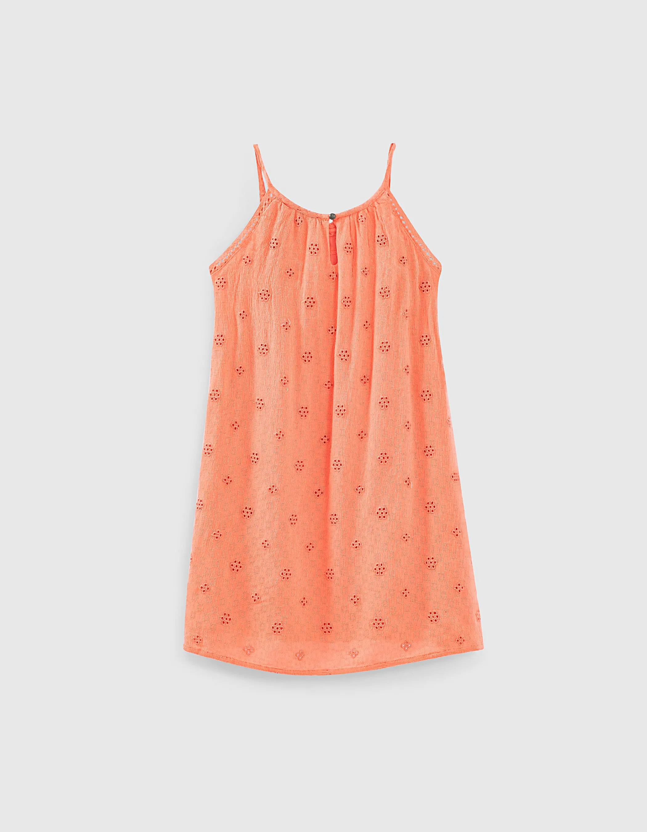 Robe corail foncé brodée fille