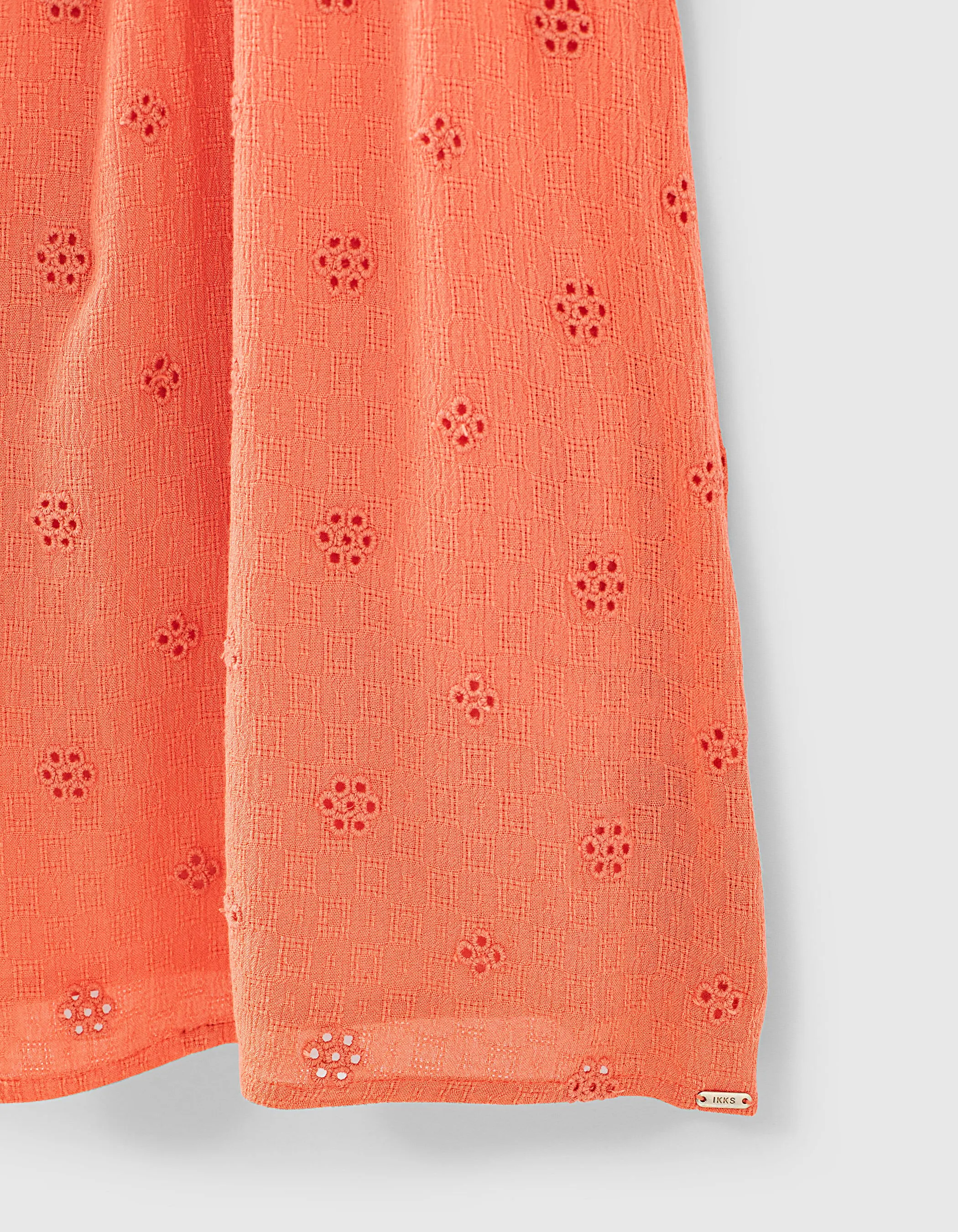 Robe corail foncé brodée fille