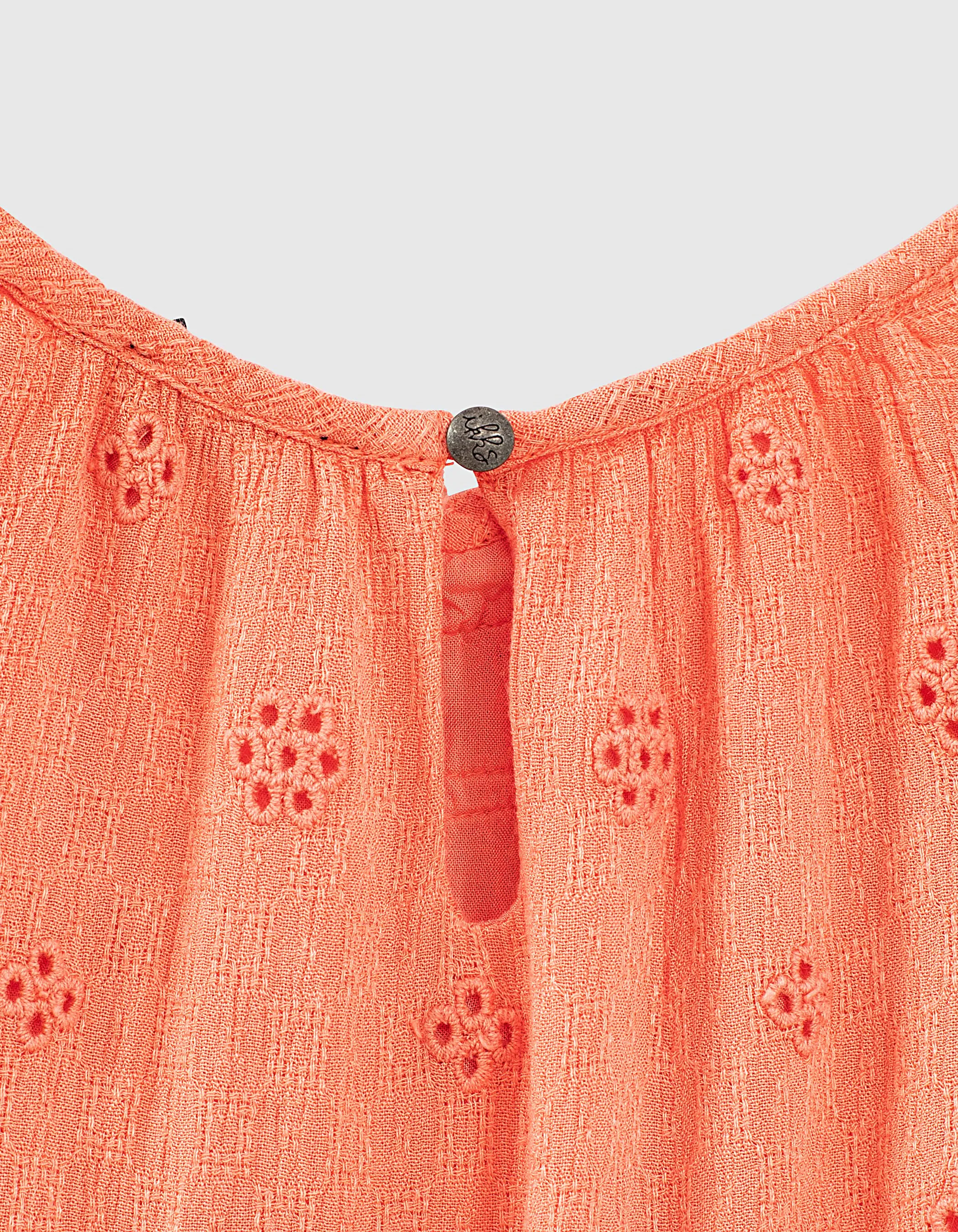 Robe corail foncé brodée fille