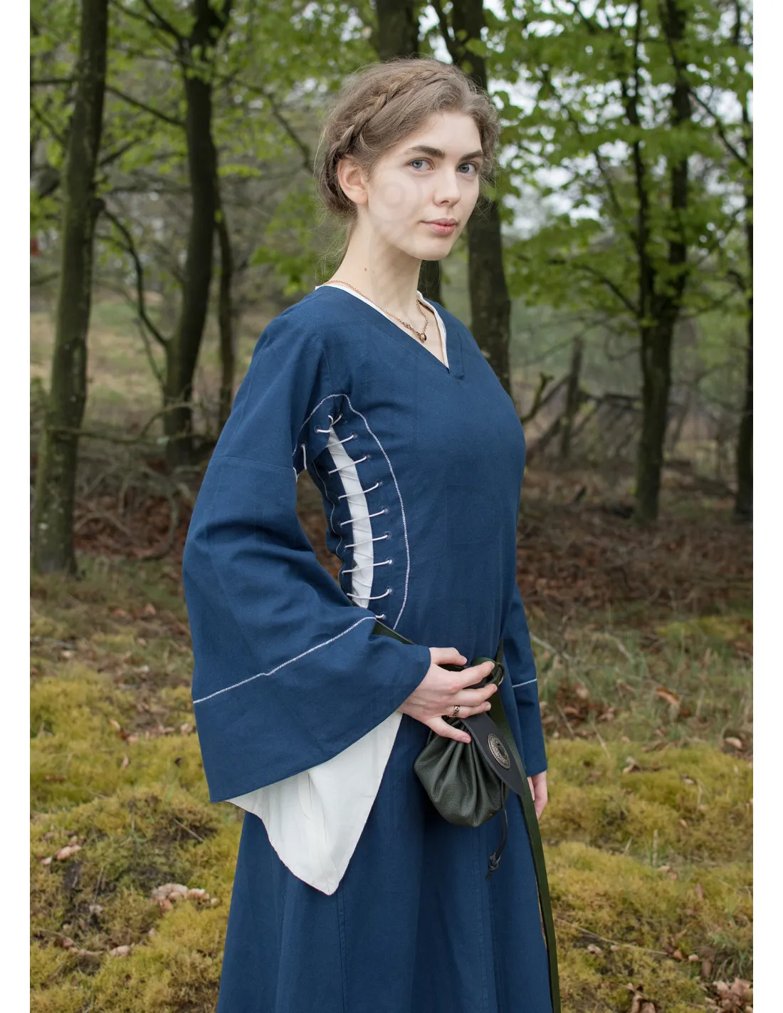 Robe médiévale ouverte Bliaut Amal, bleu naturel ⚔️ Boutique Épées