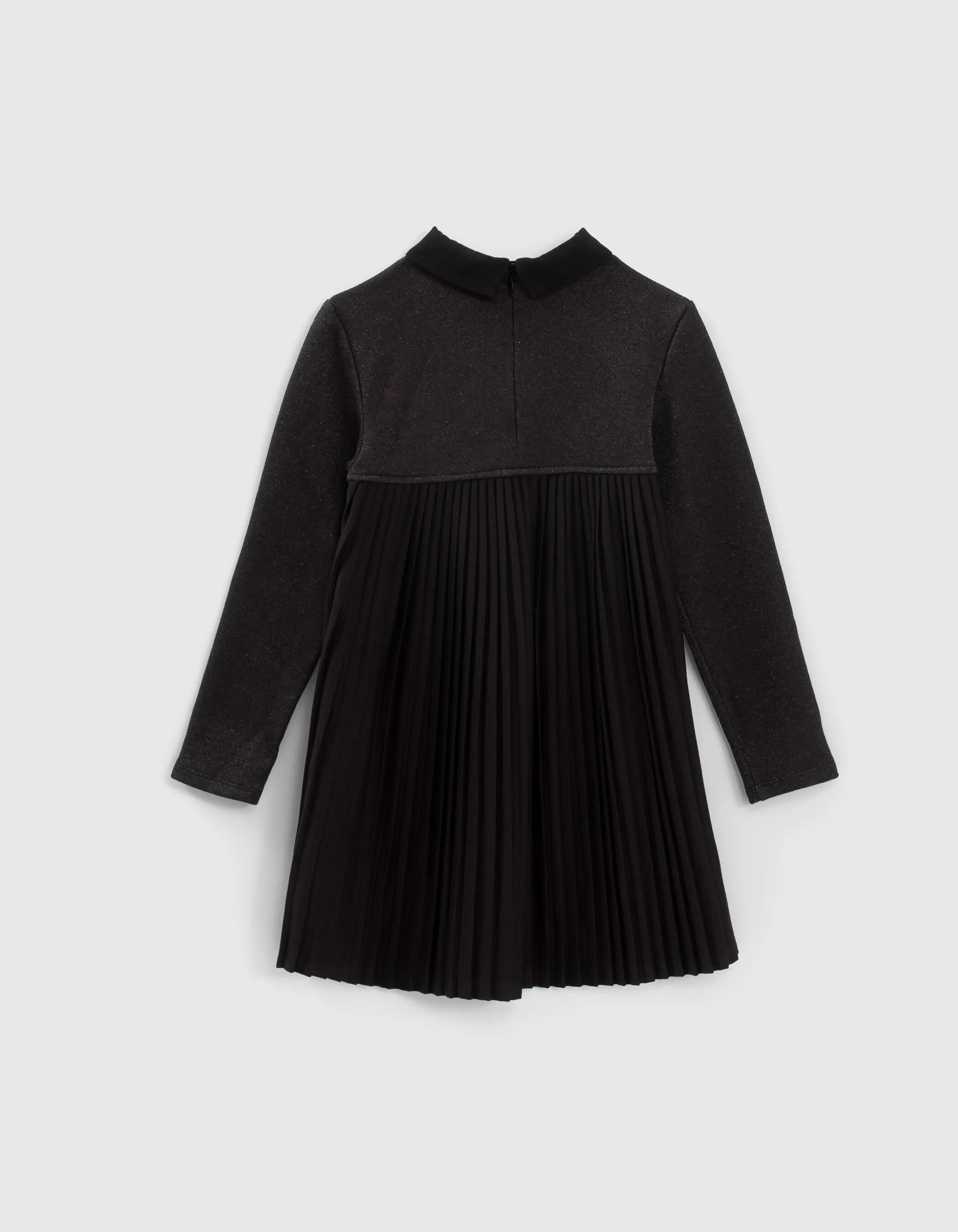 Robe noire bi matière à dos plissé fille