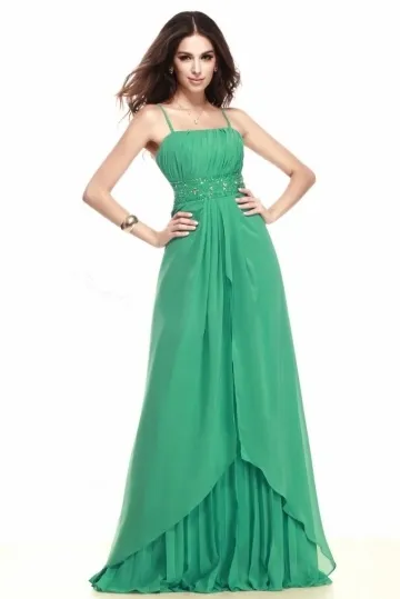 Robe verte à bretelle fine & ceinture à paillettes pour soirée - Robedesoireelongue.fr