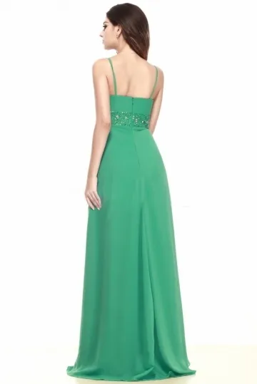 Robe verte à bretelle fine & ceinture à paillettes pour soirée - Robedesoireelongue.fr