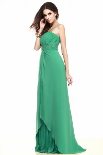 Robe verte à bretelle fine & ceinture à paillettes pour soirée - Robedesoireelongue.fr