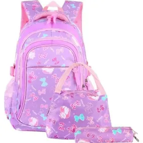 Sac à Dos, Cartable Fille Primaire 3 en 1 Enfant Scolaire en Nylon Imperméable (Pourpre)