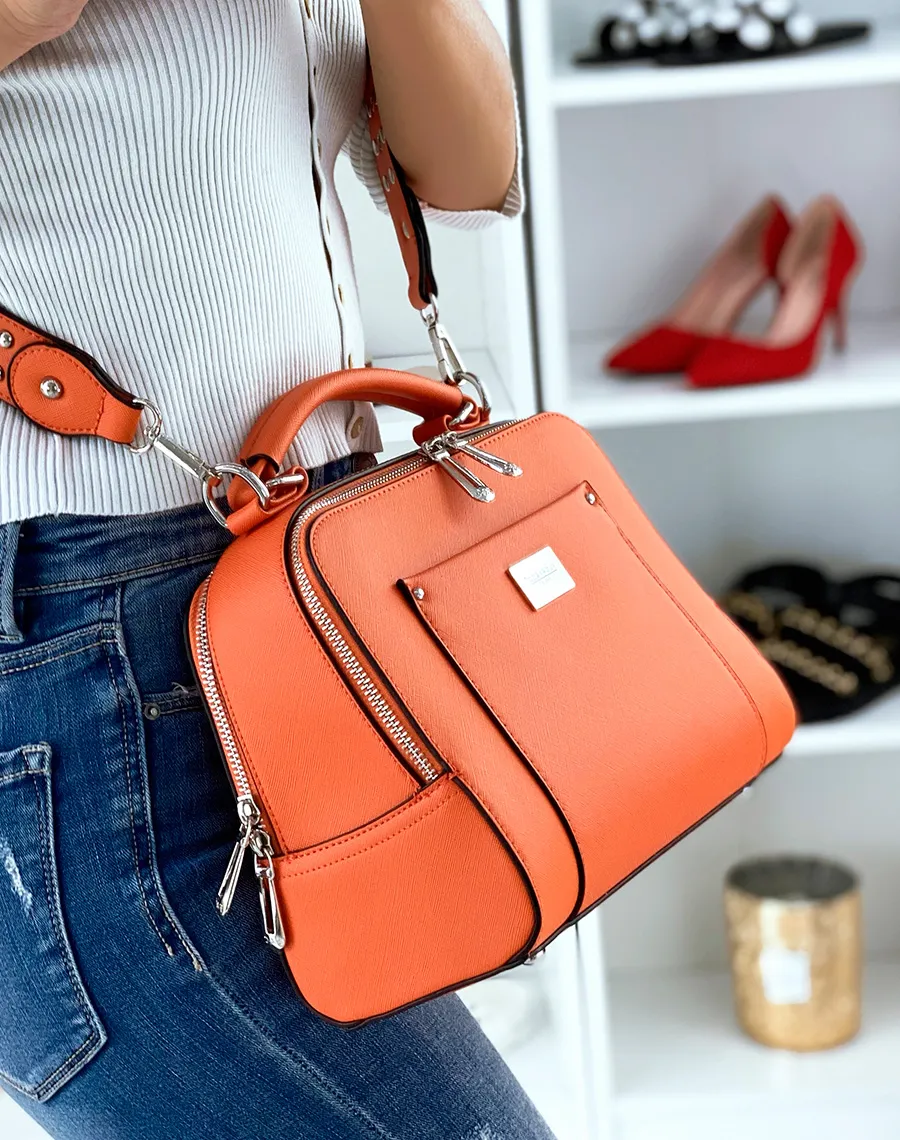 Sac à main orange style cartable à double poche