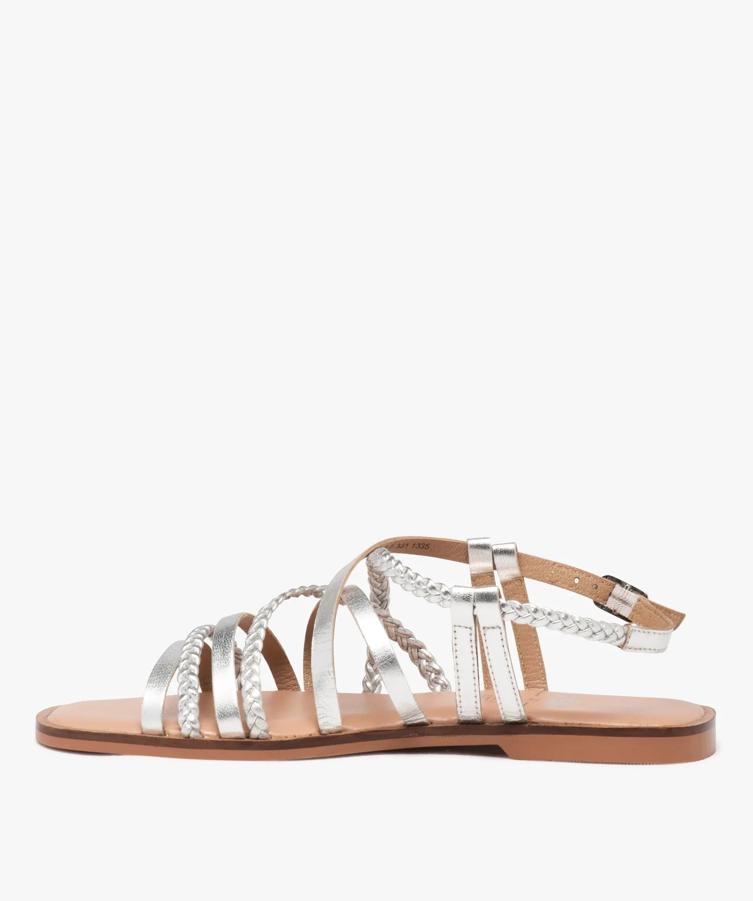 sandales femme plates unies en cuir et a fines brides metallisees gris sandales plates et nu-pieds