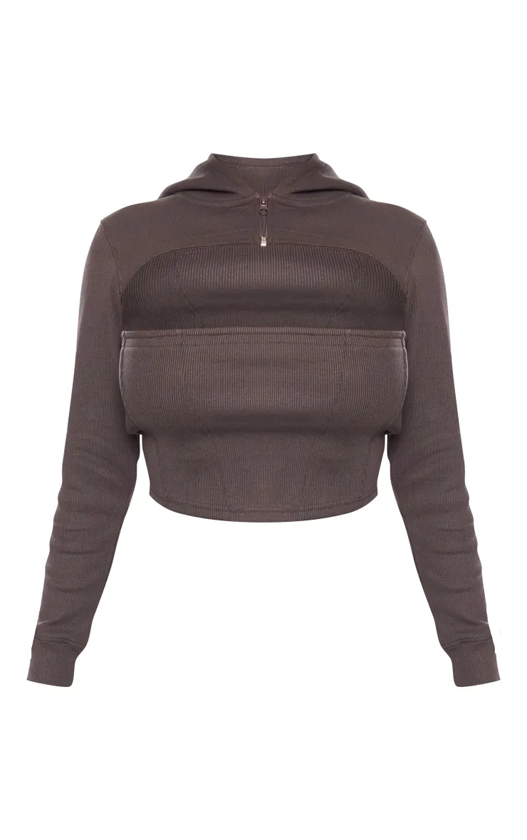 Shape Hoodie gris anthracite côtelé découpé devant