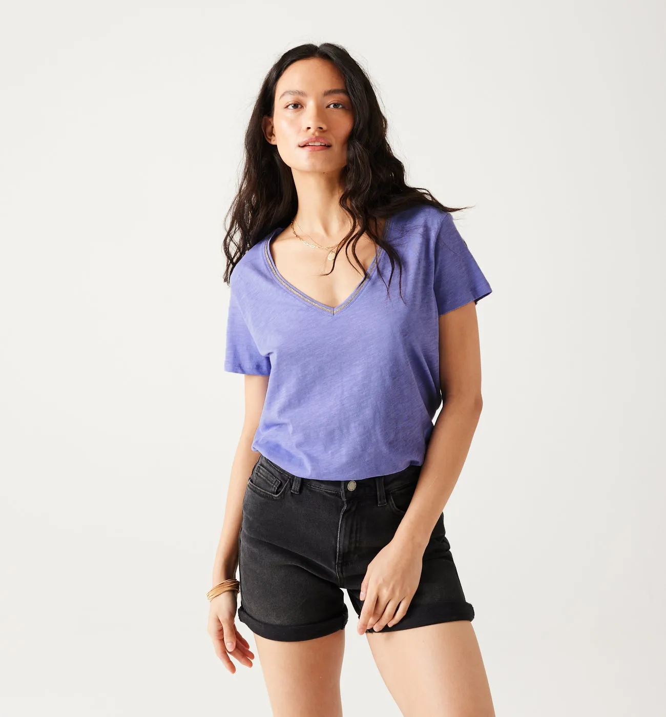 T-shirt col V Femme - Lilas