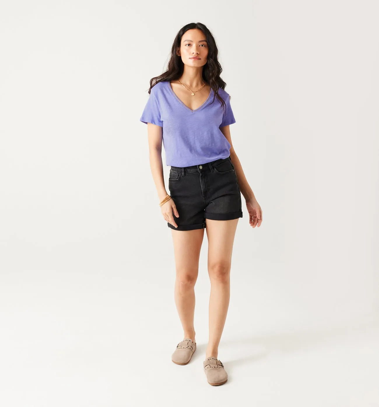 T-shirt col V Femme - Lilas