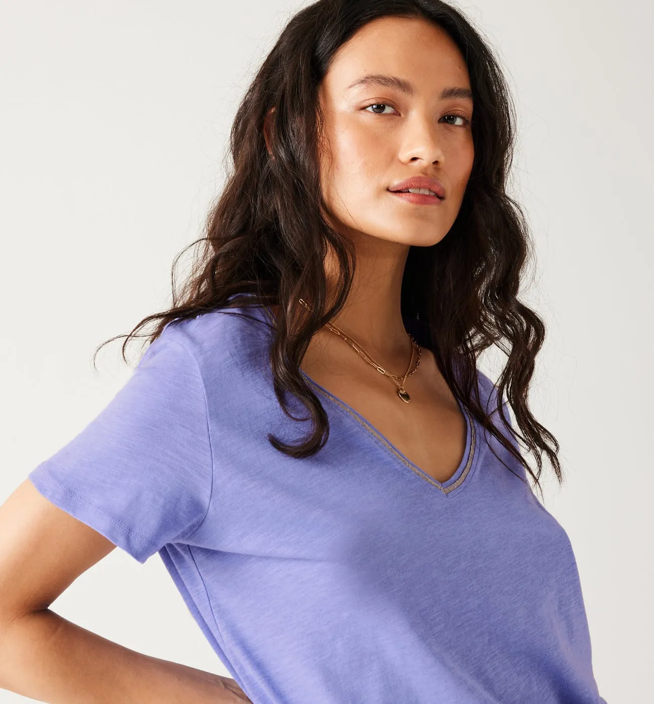 T-shirt col V Femme - Lilas