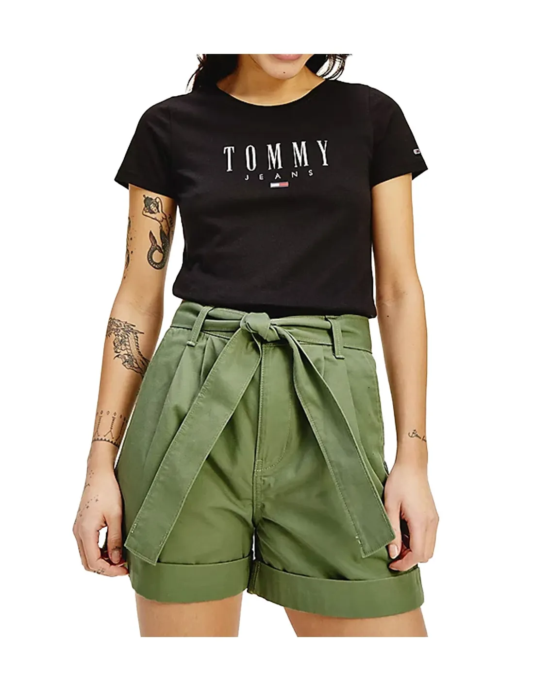 T-shirt femmes moulant Tommy Jeans ref 52748 bds Noir