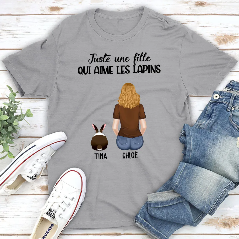 T-shirt Unisex Personnalisé - Une Fille Qui Aime Les Lapins