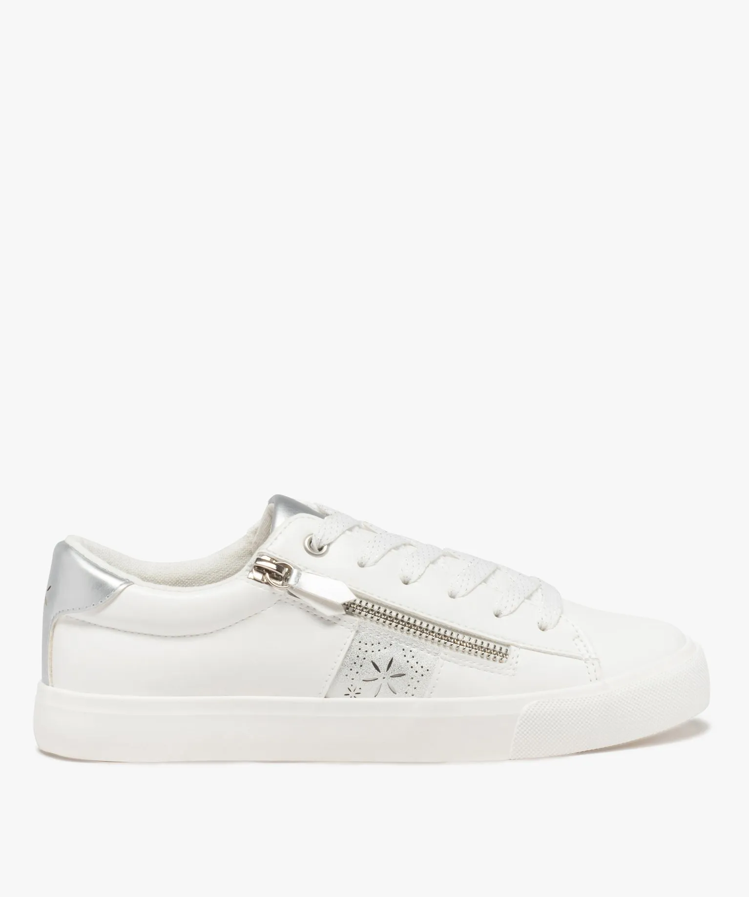 tennis femme a lacets pailletes et zip decoratif femme blanc baskets et tennis