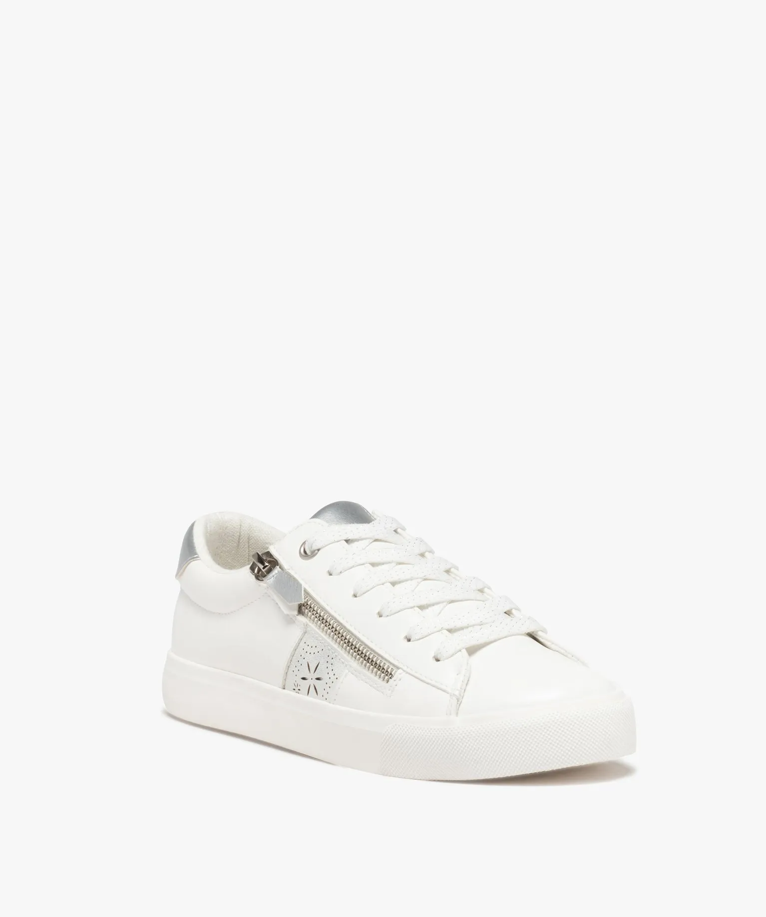 tennis femme a lacets pailletes et zip decoratif femme blanc baskets et tennis