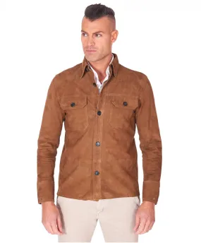 Veste cuir homme style chemise cuir velours cognac Claude