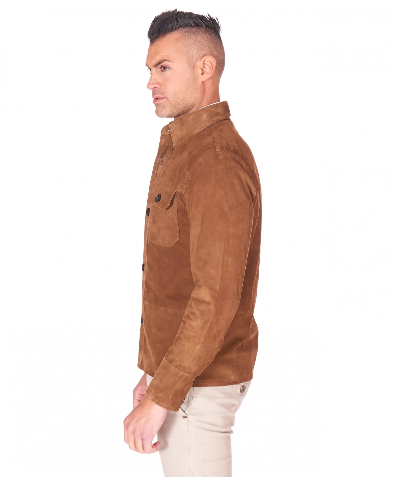 Veste cuir homme style chemise cuir velours cognac Claude