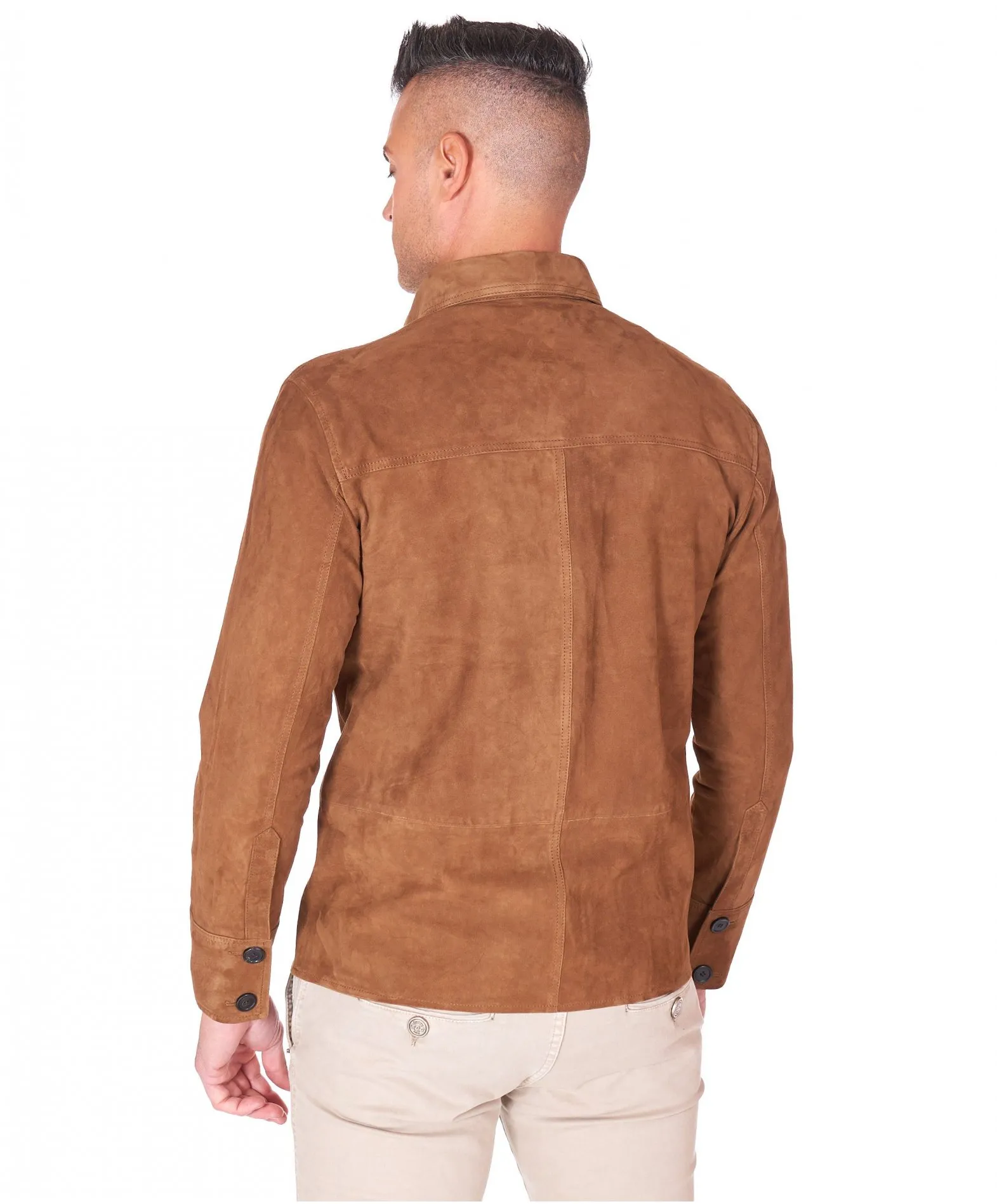 Veste cuir homme style chemise cuir velours cognac Claude